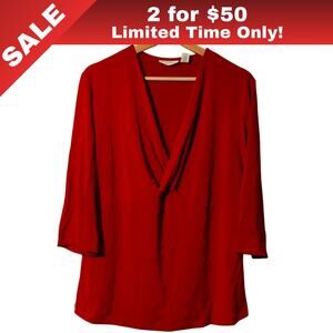 [Sale: 2 for $50!] Valerie Stevens Red Deep Plunge Shirt Size 2X 0084